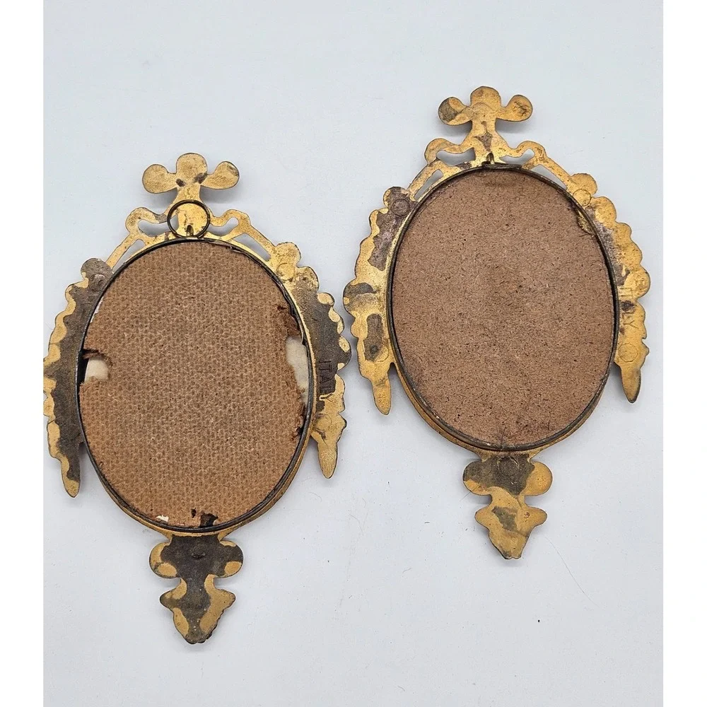 Vintage Ornate Gold Floral Wall Art Set of 2 Oval Frames Pansies Roses 6in